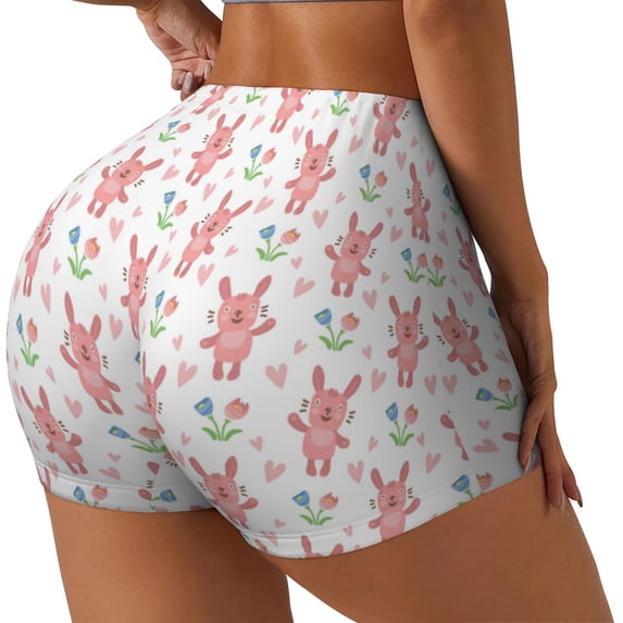 Lsque Hello Rabbit Pattern High Waisted Biker Shorts for Women-Tummy Control Fitness Athletic Workout Running Yoga Gym Shorts,Moisture-Wicking-Large