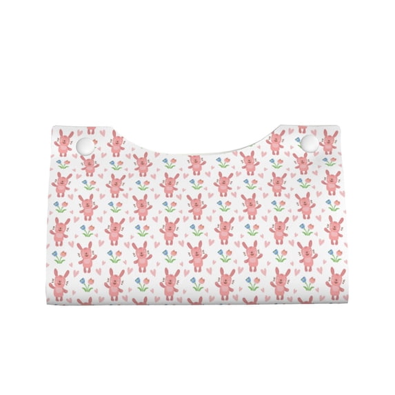 Lsque Hello Rabbit Printed Long Tissue Box Cover Holder, Facial Paper Organizer Dispenser,Triangle with Bottom Belt, PVC Leather Decorative Organizer