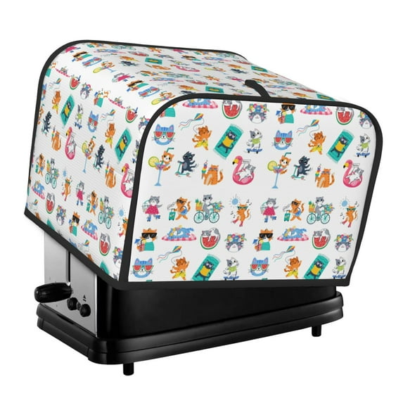 Lsque Hello Summer Cat Print 4 Slice Toaster Cover , Kitchen Appliance Dustproof Protector , Toaster Protector Dustproof Kitchen Appliance Cover