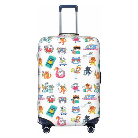 Lsque Hello Summer Cat Printed Luggage Cover, Travel Luggage Protector,Scratch and Dirt Resistant, Fits 18-32 Inch Luggage - Medium