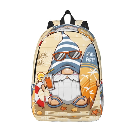 Lsque Hello Summer Cute Gnome Pattern Canvas Daypack, Durable Backpack, High-quality Versatile Backpack,Vintage Compact Backpack-Small