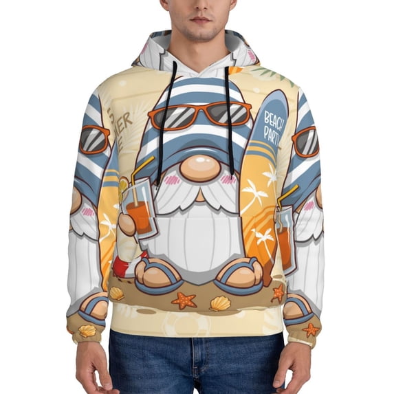 Lsque Hello Summer Cute Gnome Pattern Casual Men's Hoodie,Hooded Sweatshirt with Kangaroo Pocket,Pullover Hoodie-X-Large
