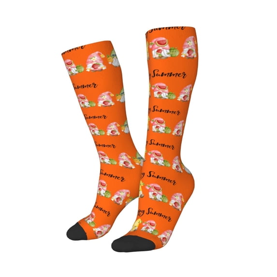 Lsque Hello Summer Gnome Printed Crew Socks Men's Women's LightWeight Thin Casual Calf Socks ,Knee High Socks,Cotton Socks