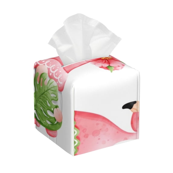 Lsque Hello Summer Gnome Printed Tissue Box Cover Holder, Facial Paper Organizer Dispenser,Square with Bottom Belt, PVC Leather Decorative Organizer