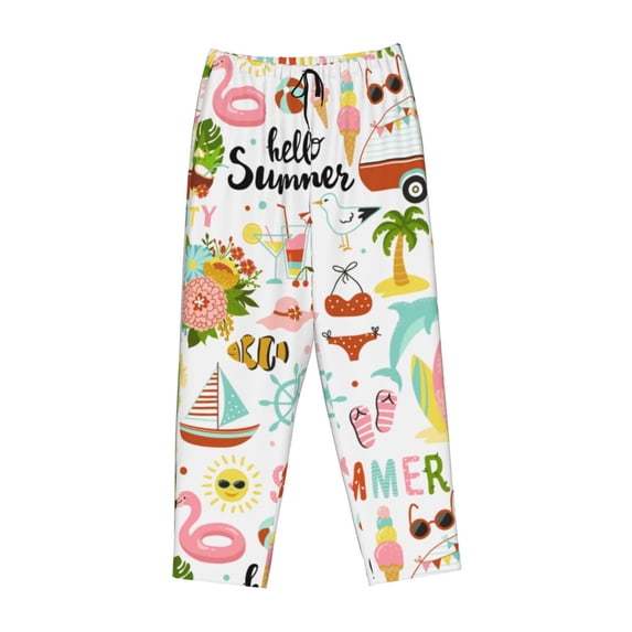 Lsque Hello Summer Print Women's Pajama Pants, Lounge Pant - Comfortable Home Wear,Elastic Waistband, Stylish Design-Medium