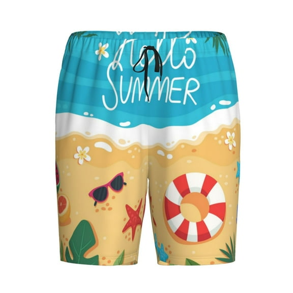 Lsque Hello Summer1 Mens Sleep Pajama Shorts,Short Pajama Pants, Cotton Ultra-Soft Knit-Medium