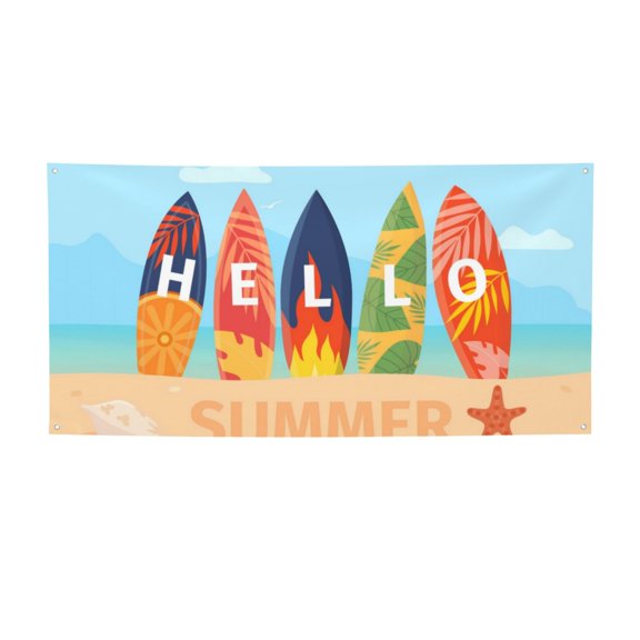 Lsque Hello Summer3 Pattern Party Banner, Festive Banner , Holiday Celebrations and Events for Carnival Birthday Party Festival Decorations-Small