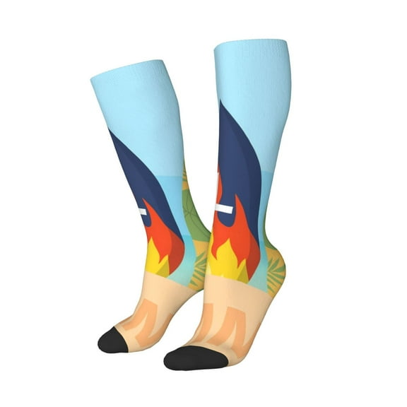 Lsque Hello Summer3 Printed Crew Socks Men's Women's LightWeight Thin Casual Calf Socks ,Knee High Socks,Cotton Socks