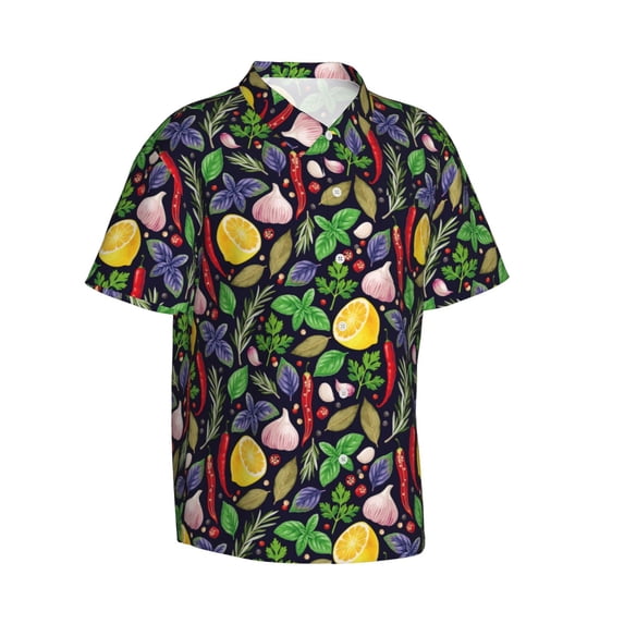 Lsque Herbs And Spices pattern Hawaiian Shirt for Men, Unisex Summer Beach Casual Short Sleeve Button Down Shirts-Large