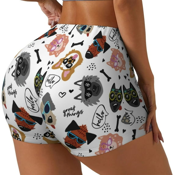 Lsque Hip Hop Dog Pattern High Waisted Biker Shorts for Women-Tummy Control Fitness Athletic Workout Running Yoga Gym Shorts,Moisture-Wicking-Small