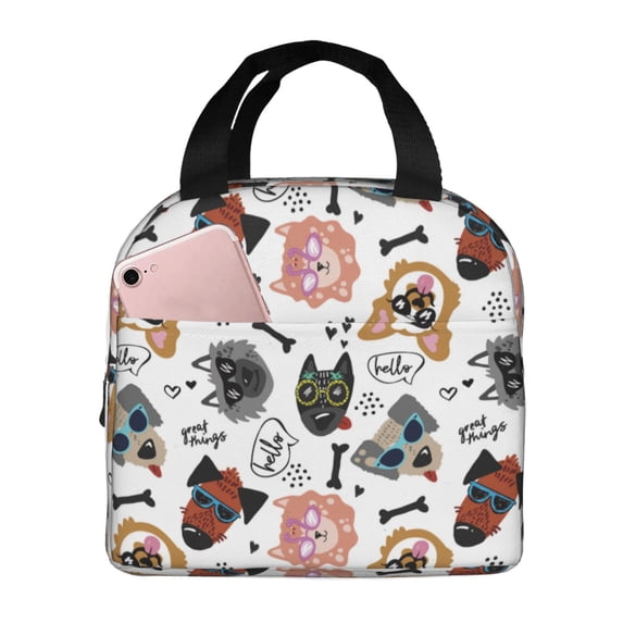 Lsque Hip Hop Dog Pattern Lunch Bag Women/Men Insulated Lunch Box,Small Leakproof Cooler Food Lunch Containers Reusable High Capacity Lunch Tote Bags