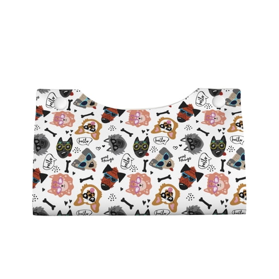 Lsque Hip Hop Dog Printed Long Tissue Box Cover Holder, Facial Paper Organizer Dispenser,Triangle with Bottom Belt, PVC Leather Decorative Organizer