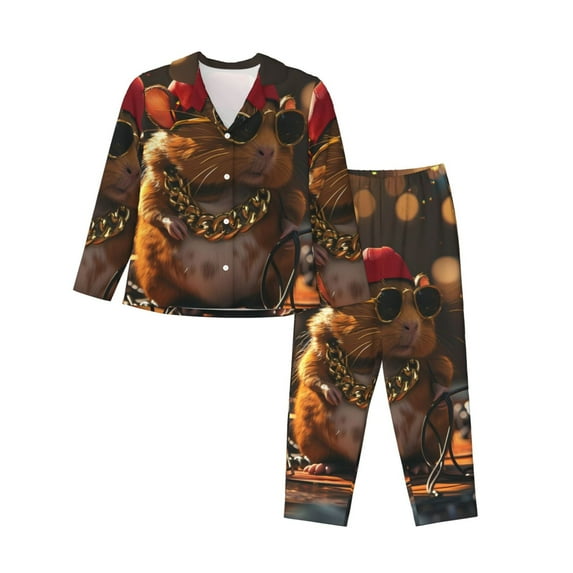 Lsque Hip-Hop Guinea Pig. Pattern Long Sleeve Pajama Set for Women - Soft 2-Piece Sleepwear and Loungewear Set with Pockets, Comfy Nightwear-Medium