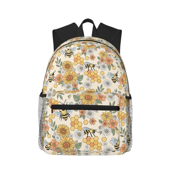 Lsque Hippie Bee Honeycomb Classic Casual Backpack - Large Capacity Water-Resistant Backpack for School, Work, Travel, and Outdoor Activities
