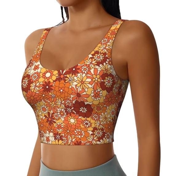 Lsque Hippie Flower Printed Women'S Sports Bra, Compression, Moisture Wicking, High-Impact Sports Bra For Women,Supportive sports bra-Small
