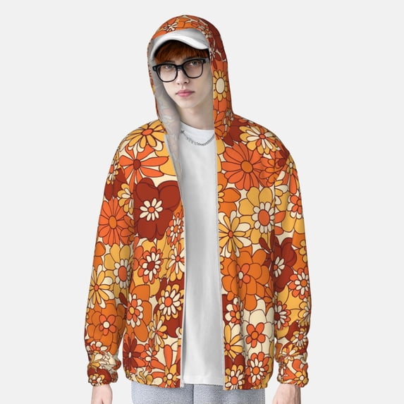 Lsque Hippie Flower UPF 50+ Lightweight Sun Protection Men's Women's Long Sleeve Shirt, Hoodie Performance -Large