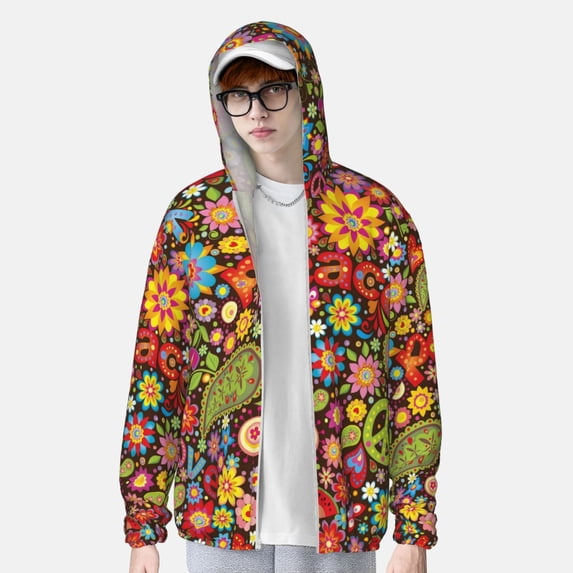 Lsque Hippie Peace Love UPF 50+ Lightweight Sun Protection Men's Women's Long Sleeve Shirt, Hoodie Performance -X-Large