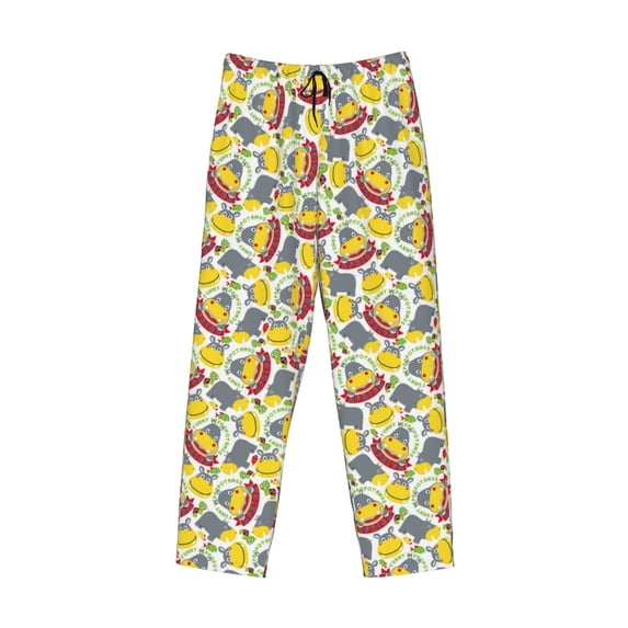 Lsque Hippopotamus Print Men's Pajama Pants, Lounge Pant - Comfortable Home Wear,Elastic Waistband, Stylish Design-Small