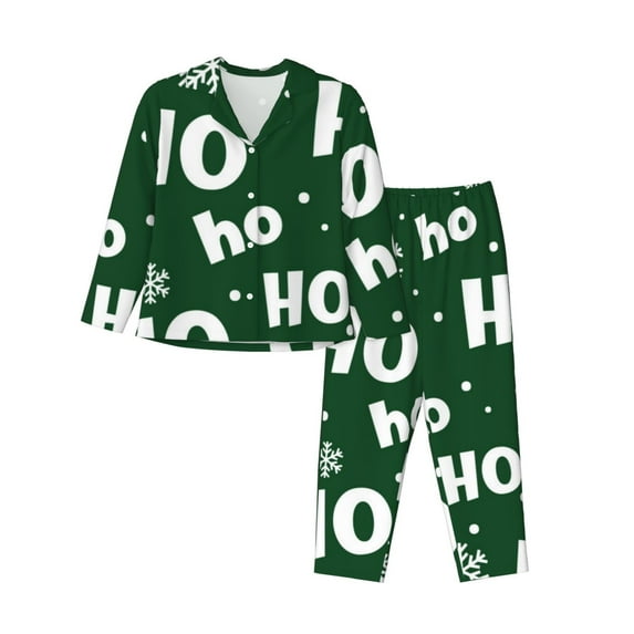 Lsque Ho Ho Ho A Pattern Long Sleeve Pajama Set for Women - Soft 2-Piece Sleepwear and Loungewear Set with Pockets, Comfy Nightwear-Medium