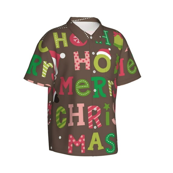 Lsque Ho Ho Ho Merry Christmas pattern Hawaiian Shirt for Men, Unisex Summer Beach Casual Short Sleeve Button Down Shirts-Medium