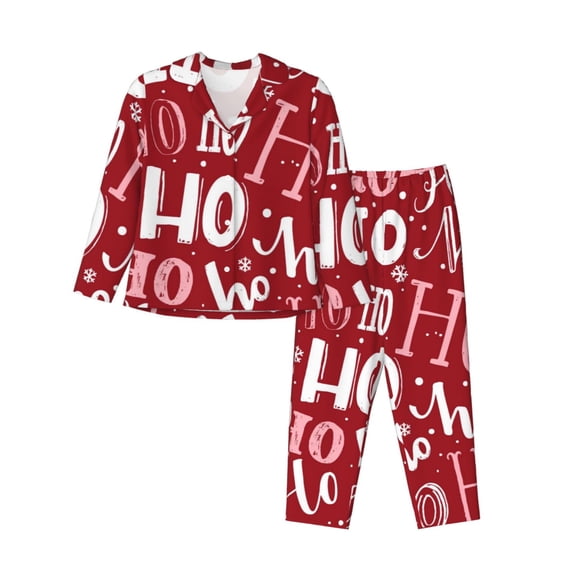 Lsque Ho Pattern Funny Christmas Pattern Long Sleeve Pajama Set for Women - Soft 2-Piece Sleepwear and Loungewear Set with Pockets, Comfy Nightwear-