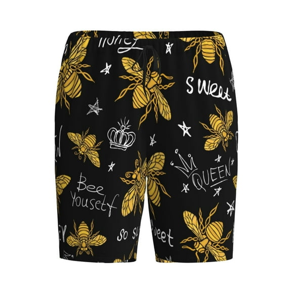 Lsque Hohey Bee Golden Embroidery Mens Sleep Pajama Shorts,Short Pajama Pants, Cotton Ultra-Soft Knit-X-Large