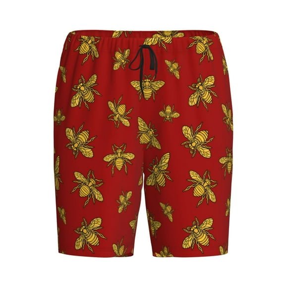 Lsque Hohey Bee Golden Mens Sleep Pajama Shorts,Short Pajama Pants, Cotton Ultra-Soft Knit-Medium