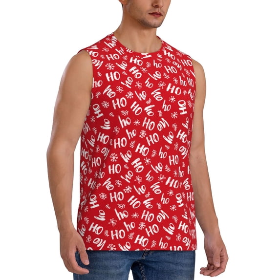 Lsque Hohoho Print Men's Cotton Blend Sleeveless Muscle Shirts (S-3XL)- Moisture Wicking, Odor Protection, UPF 30+,3X-Large