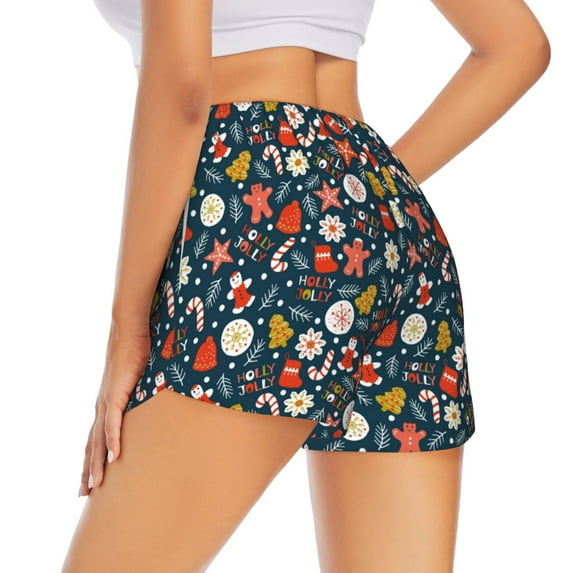 Lsque Holiday Christmas Cookies Printed Women's Running Shorts with Liner Pockets,Elastic Quick Dry Workout Athletic Gym Yoga Shorts,Womens High Waist Shorts-XX-Large
