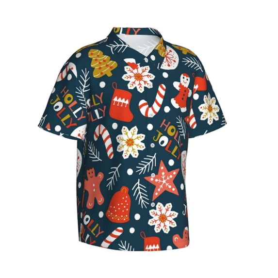 Lsque Holiday Christmas Cookies pattern Hawaiian Shirt for Men, Unisex Summer Beach Casual Short Sleeve Button Down Shirts-Small