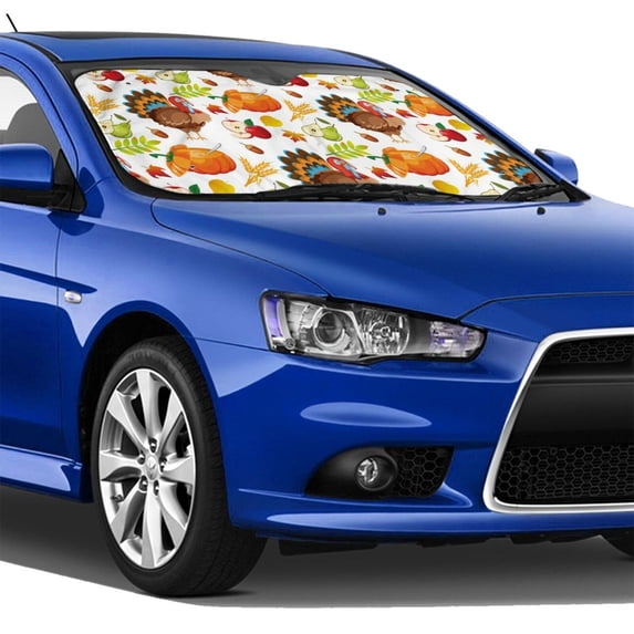Lsque Holiday Thanksgiving Car Windshield Sun Shade | Accordion Folding Style Auto Shade for Car Truck SUV Van | Blocks UV Rays Sun Visor Protector | Small