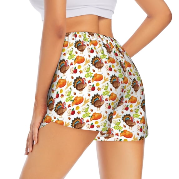 Lsque Holiday Thanksgiving Turkey Printed Women's Running Shorts with Liner Pockets,Elastic Quick Dry Workout Athletic Gym Yoga Shorts,Womens High Waist Shorts-Medium