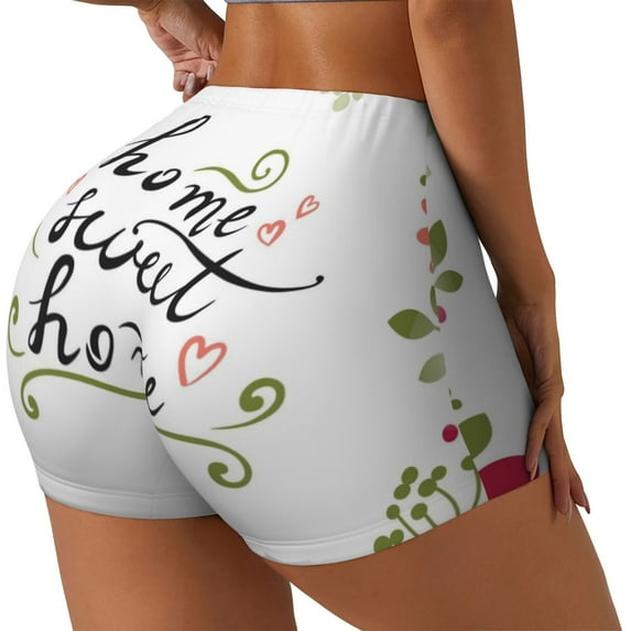 Lsque Home Sweet Home Floral Pattern High Waisted Biker Shorts for Women-Tummy Control Fitness Athletic Workout Running Yoga Gym Shorts,Moisture-Wicking-Medium