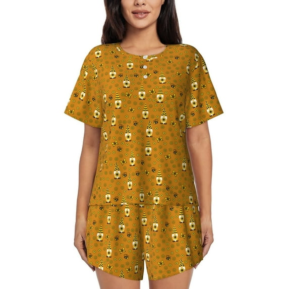 Lsque Honey Bee Gnomes Women's Short-Sleeved Pajama Set - 2 Piece Soft and Lightweight Sleepwear Set-Small