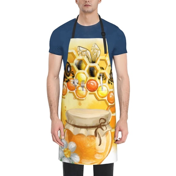 Lsque Honey Bee Waterproof Apron Chef Aprons for Men Heavy Duty Chemical Work Apron Extra Long Grilling Aprons with Adjustable Bib Apron