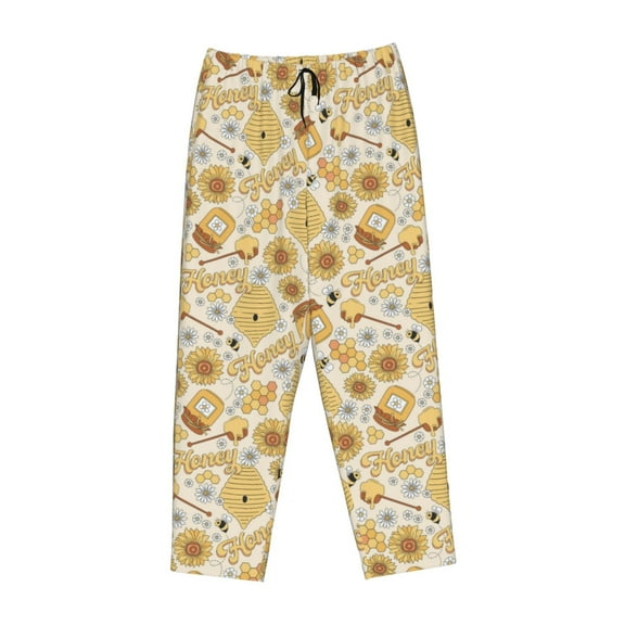 Lsque Honey Honeycomb Print Women's Pajama Pants, Lounge Pant - Comfortable Home Wear,Elastic Waistband, Stylish Design-X-Large