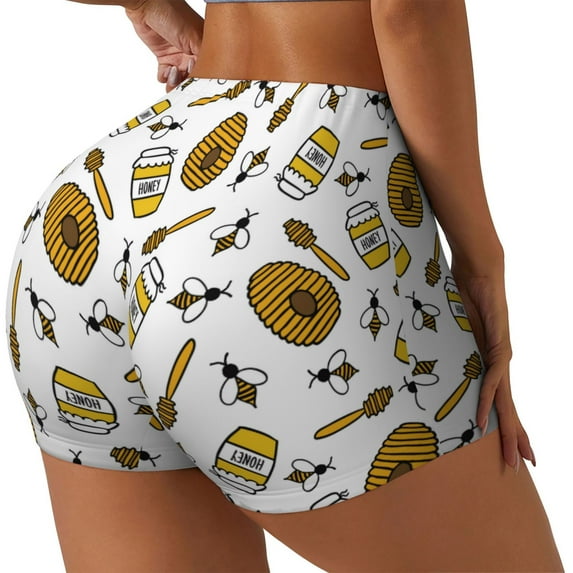 Lsque Honey Pattern High Waisted Biker Shorts for Women-Tummy Control Fitness Athletic Workout Running Yoga Gym Shorts,Moisture-Wicking-X-Large