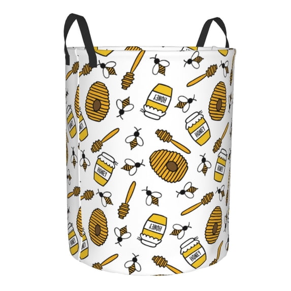Lsque Honey pattern Laundry Hamper Basket, Tall Woven Rope Hamper Basket for Clothes, Lightweight Storage Basket, Collapsible Waterproof-Medium