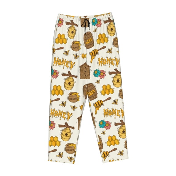 Lsque Honeycomb And Honey Print Women's Pajama Pants, Lounge Pant - Comfortable Home Wear,Elastic Waistband, Stylish Design-Small