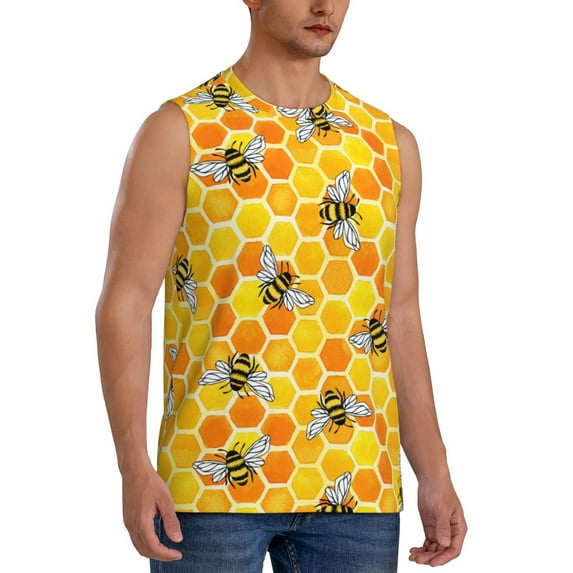 Lsque Honeycombs Print Men's Cotton Blend Sleeveless Muscle Shirts (S-3XL)- Moisture Wicking, Odor Protection, UPF 30+,XX-Large