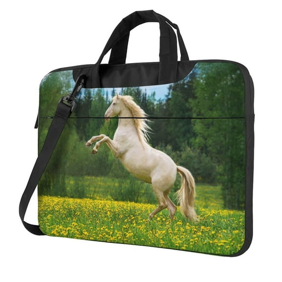Lsque Horse Rearing Up In The Field Pattern Laptop Bag – Portable & Slim Single-Shoulder Computer Case with Adjustable Strap, Protective, Lightweight for 13”/14”/15.6” Laptops