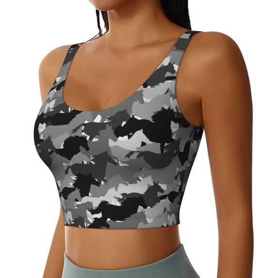 Lsque Horse Silhouette Printed Women'S Sports Bra, Compression, Moisture Wicking, High-Impact Sports Bra For Women,Supportive sports bra-Medium
