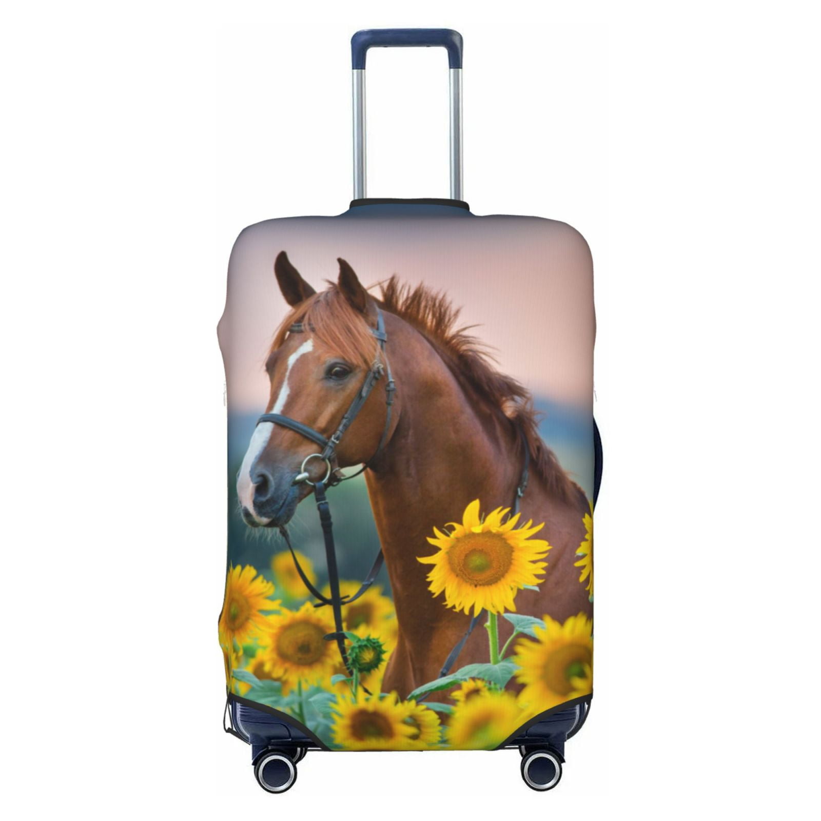 Lsque Horse Sunflowers Printed Luggage Cover Travel Luggage Protector Scratch and Dirt Resistant Fits 18 32 Inch Luggage Small