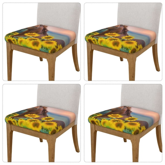Lsque Horse Sunflowers Printed Square Couch Cushion Covers, Floral Sofa Cushion Covers Replacement, Stretch Couch Covers for Couch-16.9in