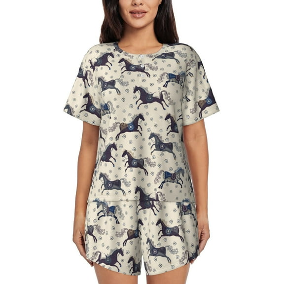 Lsque Horse Women's Short-Sleeved Pajama Set - 2 Piece Soft and Lightweight Sleepwear Set-Medium