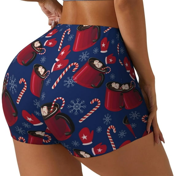 Lsque Hot Cocoa Snowflake Mittens Pattern High Waisted Biker Shorts for Women-Tummy Control Fitness Athletic Workout Running Yoga Gym Shorts,Moisture-Wicking-X-Large
