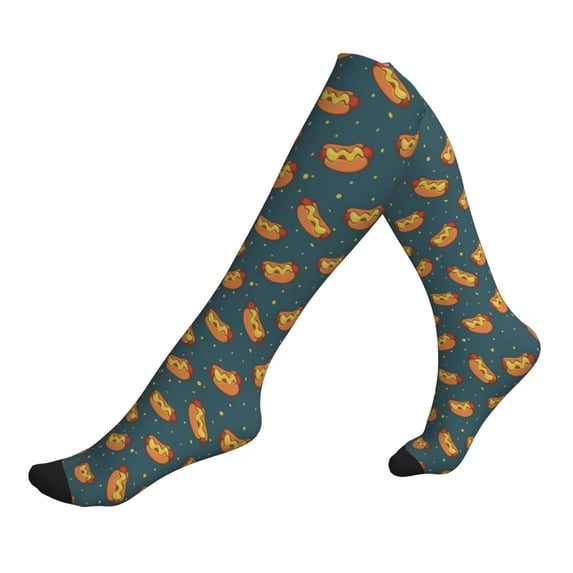 Lsque Hot Dog 6 Pattern Sport Compression Socks for Men & Women 15-20 mmHg Knee High Nurse Pregnant Running Medical and Travel Athletic
