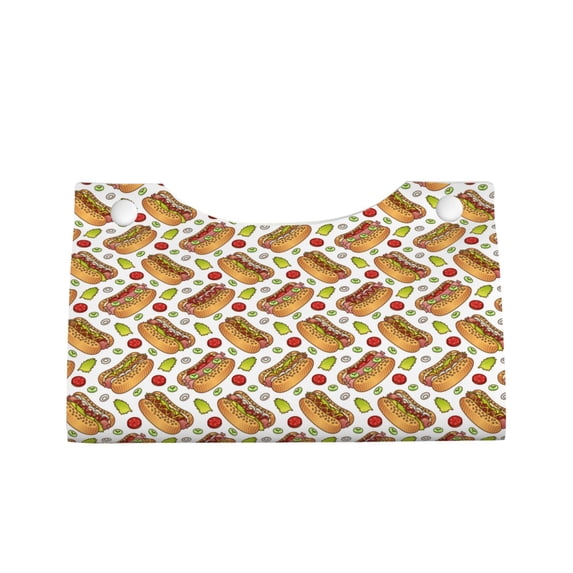 Lsque Hot Dog 7 Printed Long Tissue Box Cover Holder, Facial Paper Organizer Dispenser,Triangle with Bottom Belt, PVC Leather Decorative Organizer