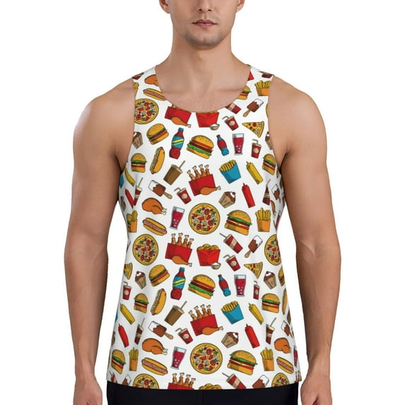 Lsque Hot Dog Pizza Pattern Mens Tank Tops Muscle Athletic Quick Dry Sleeveless Workout Fitness T Shirts Beach Tank Top, Loose-fit Sleeveless Shirt for Men-XX-Large