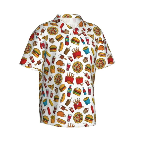 Lsque Hot Dog Pizza pattern Hawaiian Shirt for Men, Unisex Summer Beach Casual Short Sleeve Button Down Shirts-X-Large